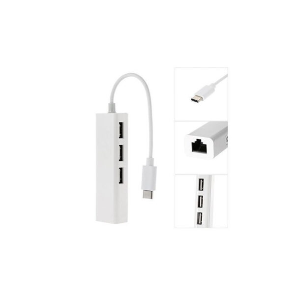 Adaptateur USB C Vers Ethernet Avec Type C USB 2.0 HUB 3 Ports RJ45