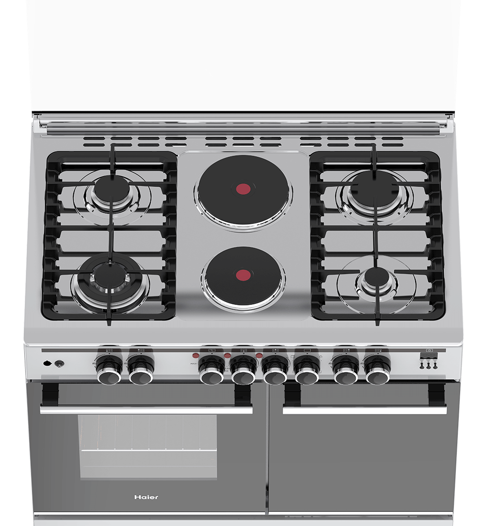 Cuisinière HAIER Mixte 4 feux à gaz+2 feux Electrique Inox 90/60 HCR6042 – Image 2